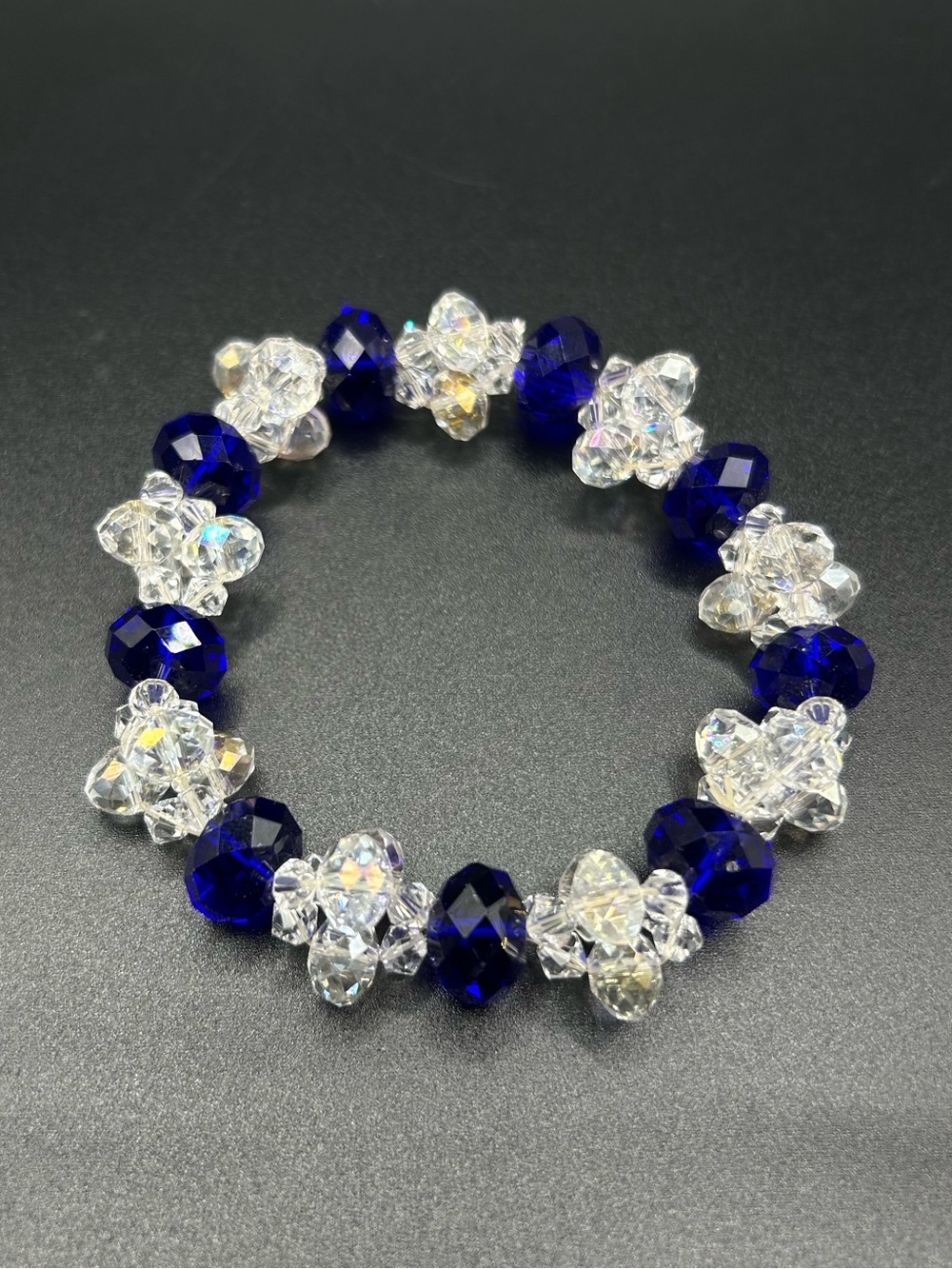 Vintage Cobalt Blue and Crystal Flower Bracelet